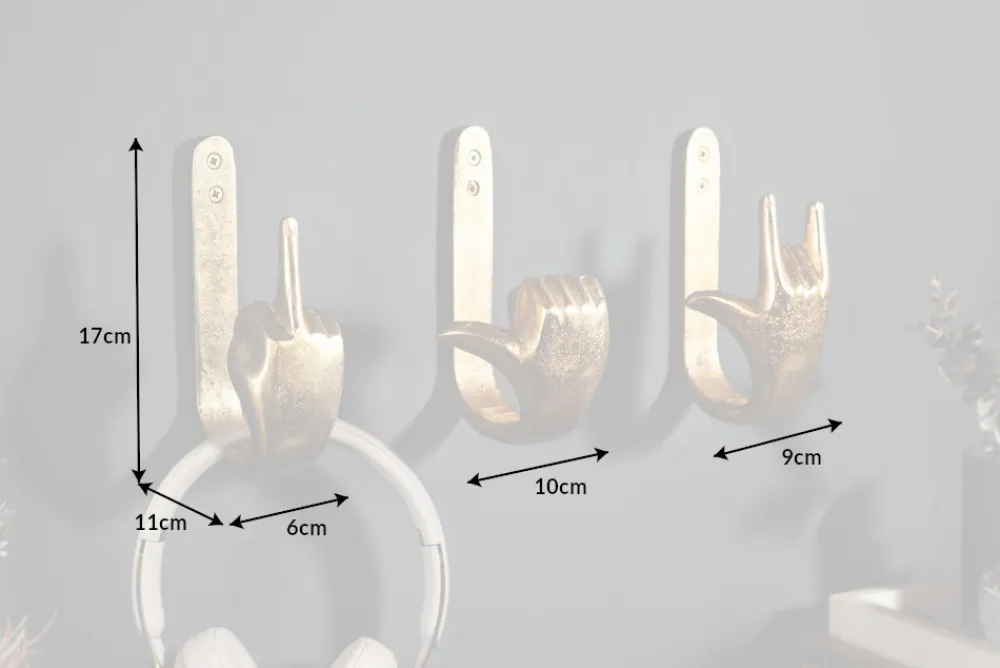 Riess-Ambiente Goldene Möbel|Wanddekoration > Extravagante Kleiderhaken FINGERS gold Metall-Aluminium 3er Set Wandgarderobe