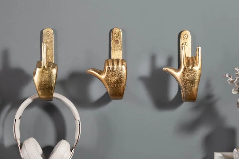 Riess-Ambiente Goldene Möbel|Wanddekoration > Extravagante Kleiderhaken FINGERS gold Metall-Aluminium 3er Set Wandgarderobe