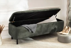 Riess-Ambiente Sitzbänke|Samt Möbel > Extravagante Polsterbank EN VOGUE 120cm grün Samt mit Stauraum schwarze Metallbeine