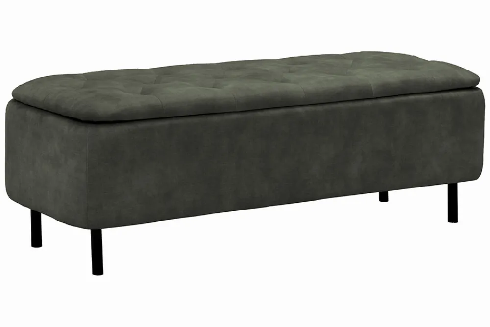 Riess-Ambiente Sitzbänke|Samt Möbel > Extravagante Polsterbank EN VOGUE 120cm grün Samt mit Stauraum schwarze Metallbeine