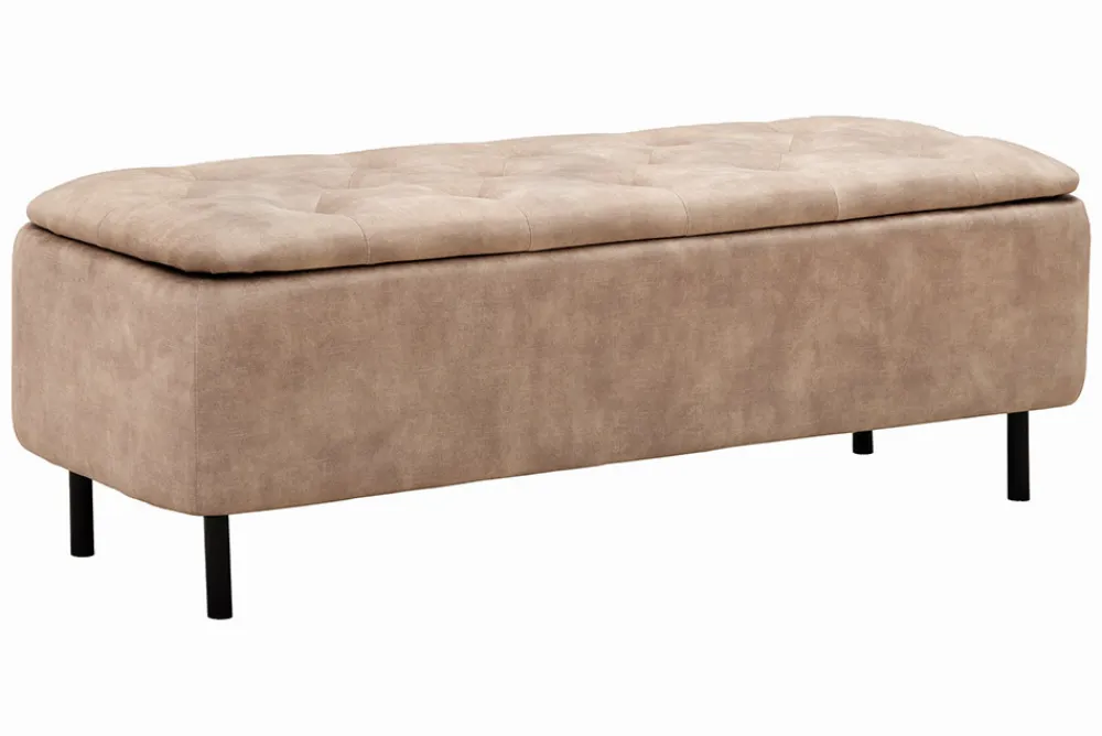 Riess-Ambiente Sitzbänke|Samt Möbel > Extravagante Polsterbank EN VOGUE 120cm beige Samt mit Stauraum schwarze Metallbeine