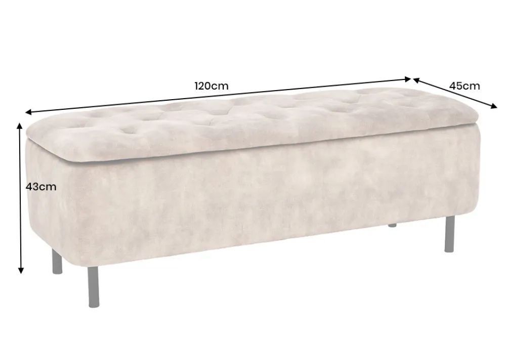 Riess-Ambiente Sitzbänke|Samt Möbel > Extravagante Polsterbank EN VOGUE 120cm beige Samt mit Stauraum schwarze Metallbeine