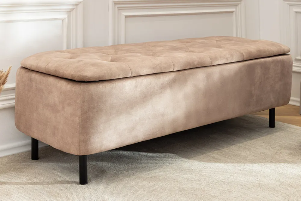 Riess-Ambiente Sitzbänke|Samt Möbel > Extravagante Polsterbank EN VOGUE 120cm beige Samt mit Stauraum schwarze Metallbeine