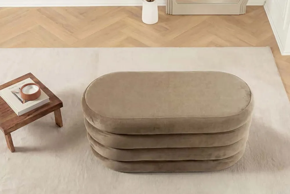 Riess-Ambiente Sitzbänke|Samt Möbel > Extravagante Polsterbank VOGUE 85cm champagner Samt Sitzbank mit Stauraum