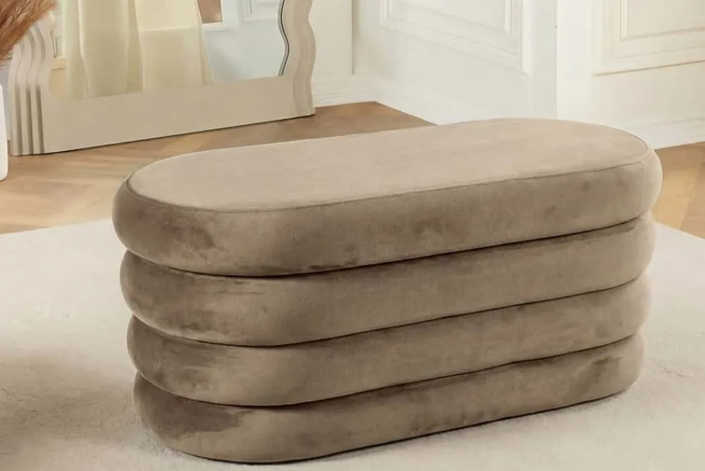 Riess-Ambiente Sitzbänke|Samt Möbel > Extravagante Polsterbank VOGUE 85cm champagner Samt Sitzbank mit Stauraum