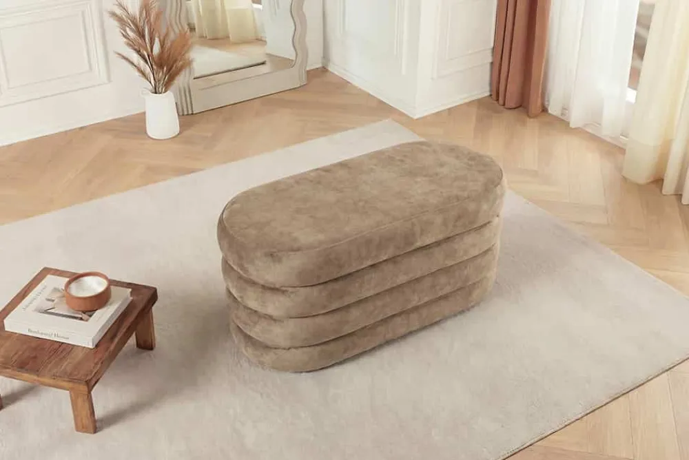 Riess-Ambiente Sitzbänke|Samt Möbel > Extravagante Polsterbank VOGUE 85cm champagner Samt Sitzbank mit Stauraum