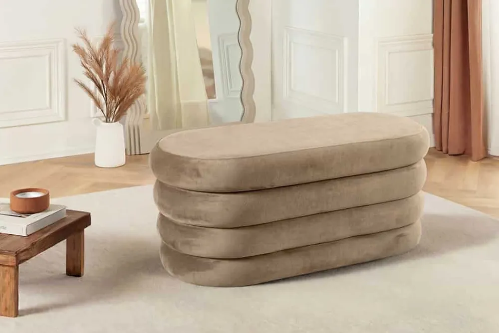 Riess-Ambiente Sitzbänke|Samt Möbel > Extravagante Polsterbank VOGUE 85cm champagner Samt Sitzbank mit Stauraum