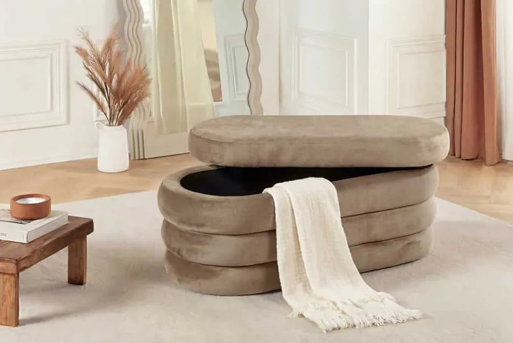 Riess-Ambiente Sitzbänke|Samt Möbel > Extravagante Polsterbank VOGUE 85cm champagner Samt Sitzbank mit Stauraum