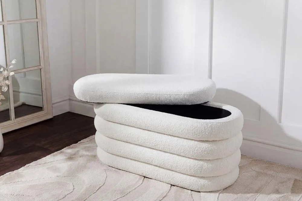 Riess-Ambiente Sitzbänke > Extravagante Polsterbank VOGUE 85cm weiß Bouclé Sitzbank mit Stauraum