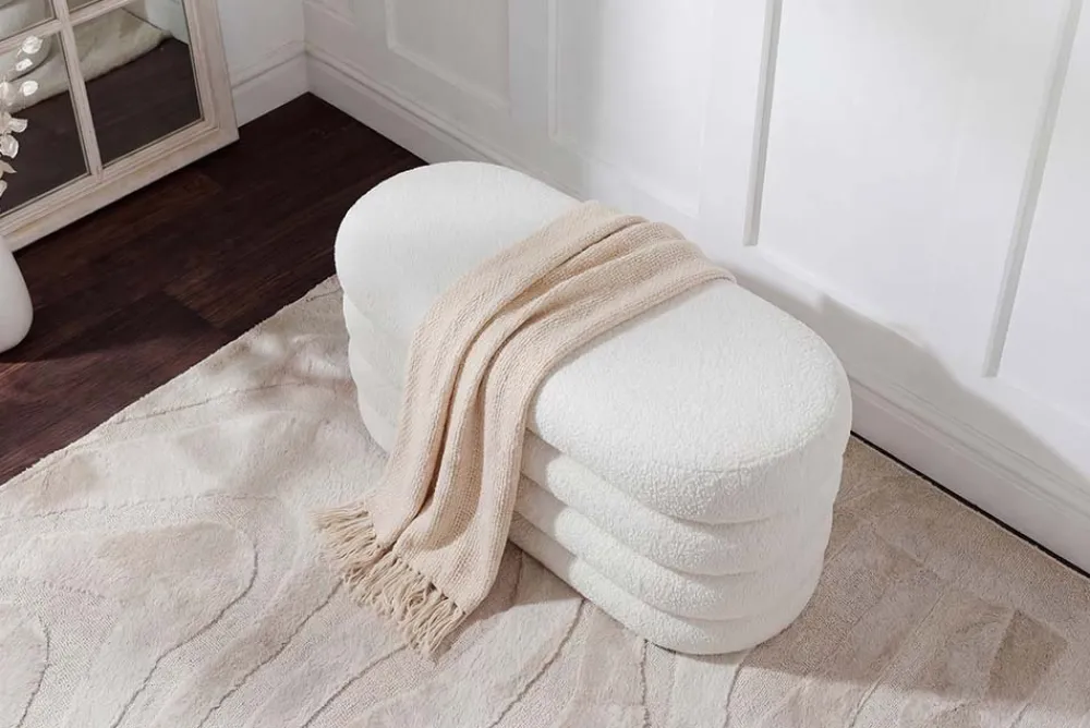 Riess-Ambiente Sitzbänke > Extravagante Polsterbank VOGUE 85cm weiß Bouclé Sitzbank mit Stauraum