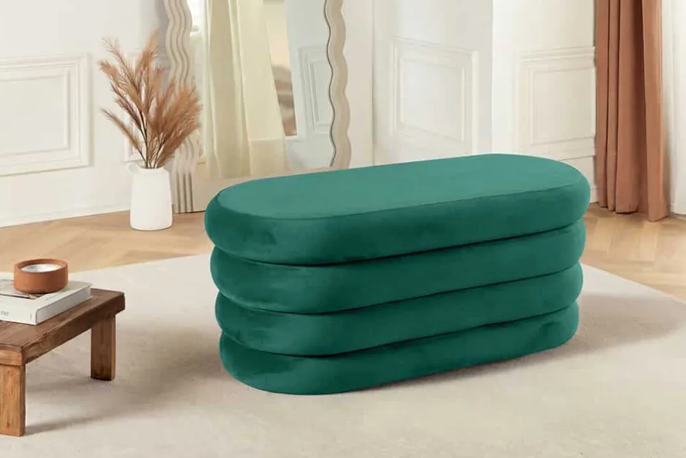Riess-Ambiente Sitzbänke|Samt Möbel > Extravagante Polsterbank VOGUE 85cm grün Samt Sitzbank mit Stauraum