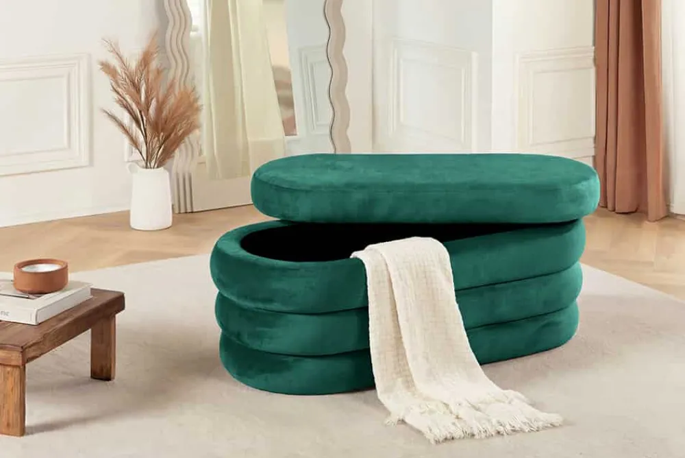 Riess-Ambiente Sitzbänke|Samt Möbel > Extravagante Polsterbank VOGUE 85cm grün Samt Sitzbank mit Stauraum