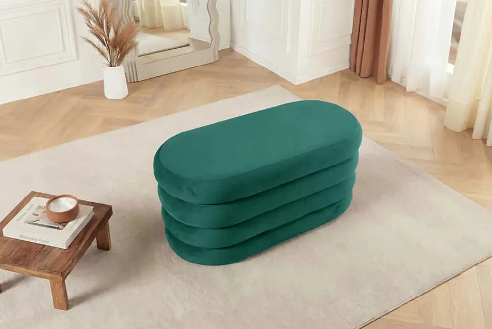 Riess-Ambiente Sitzbänke|Samt Möbel > Extravagante Polsterbank VOGUE 85cm grün Samt Sitzbank mit Stauraum