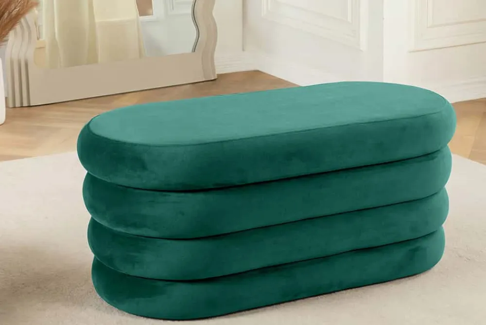 Riess-Ambiente Sitzbänke|Samt Möbel > Extravagante Polsterbank VOGUE 85cm grün Samt Sitzbank mit Stauraum