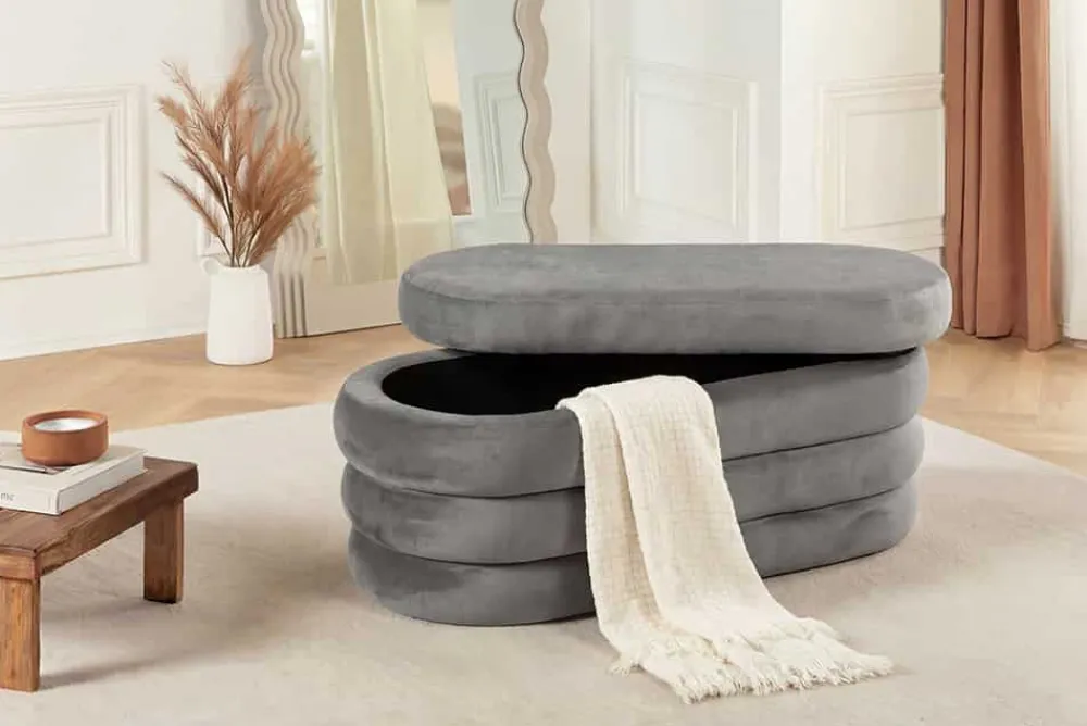 Riess-Ambiente Sitzbänke|Samt Möbel > Extravagante Polsterbank VOGUE 85cm grau Samt Sitzbank mit Stauraum