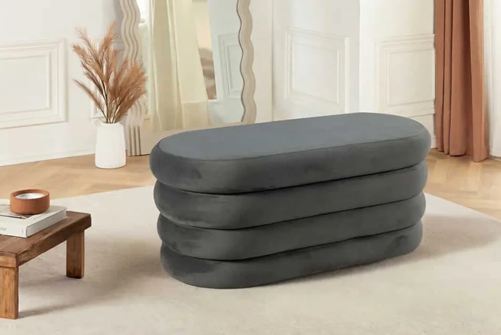 Riess-Ambiente Sitzbänke|Samt Möbel > Extravagante Polsterbank VOGUE 85cm grau Samt Sitzbank mit Stauraum