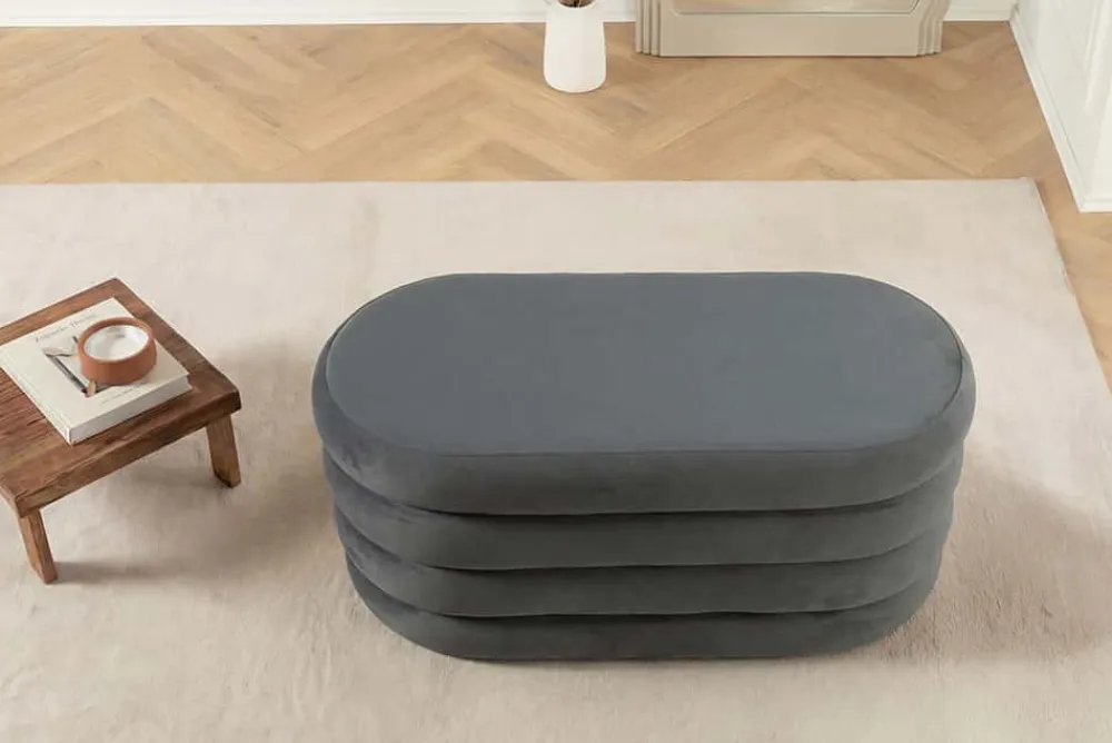 Riess-Ambiente Sitzbänke|Samt Möbel > Extravagante Polsterbank VOGUE 85cm grau Samt Sitzbank mit Stauraum