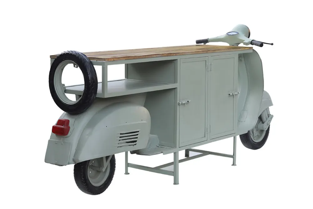 Riess-Ambiente Mehr...|Konsolentische > Extravaganter Barschrank SCOOTER 250cm salbei Retro-Konsole Motorroller mit Mangoholz Upcycling