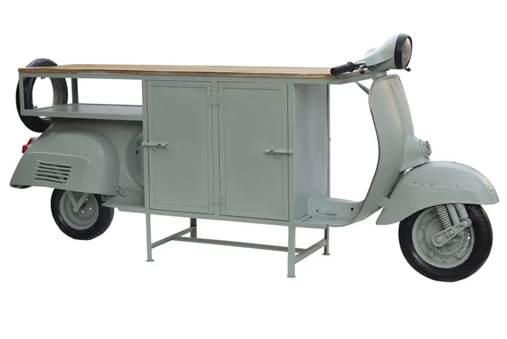 Riess-Ambiente Mehr...|Konsolentische > Extravaganter Barschrank SCOOTER 250cm salbei Retro-Konsole Motorroller mit Mangoholz Upcycling