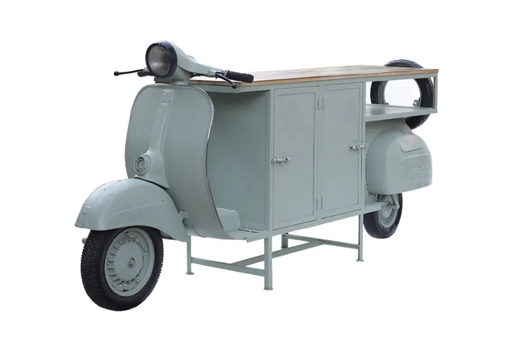 Riess-Ambiente Mehr...|Konsolentische > Extravaganter Barschrank SCOOTER 250cm salbei Retro-Konsole Motorroller mit Mangoholz Upcycling
