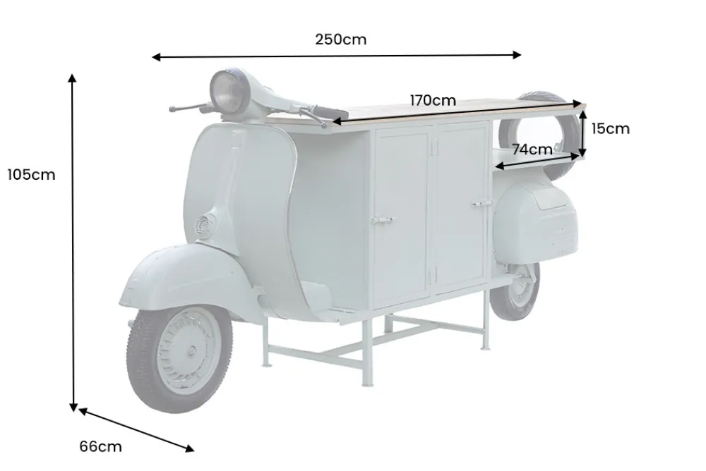Riess-Ambiente Mehr...|Konsolentische > Extravaganter Barschrank SCOOTER 250cm salbei Retro-Konsole Motorroller mit Mangoholz Upcycling