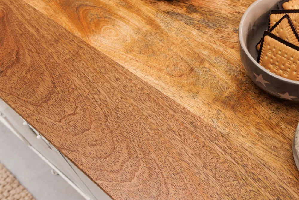 Riess-Ambiente Industrial Loft|Bartische > Extravaganter Barschrank SCOOTER 250cm weiß Retro-Konsole Motorroller mit Mangoholz Upcycling