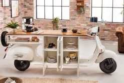 Riess-Ambiente Industrial Loft|Bartische > Extravaganter Barschrank SCOOTER 250cm weiß Retro-Konsole Motorroller mit Mangoholz Upcycling