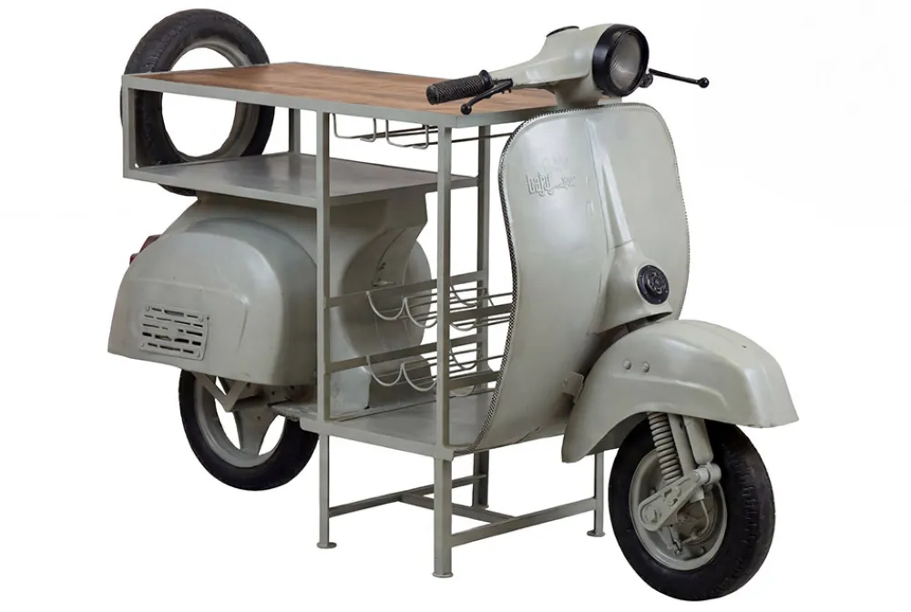 Riess-Ambiente Konsolentische|Barschränke > Extravaganter Bartisch SCOOTER 180cm salbei Retro-Konsole Motorroller Mangoholz Upcycling