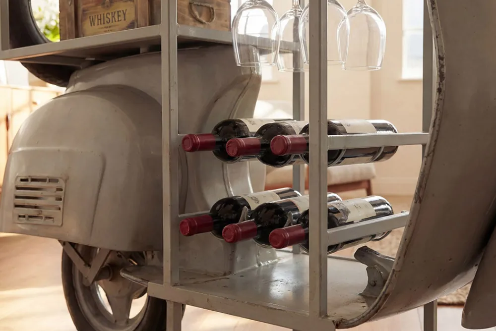 Riess-Ambiente Konsolentische|Barschränke > Extravaganter Bartisch SCOOTER 180cm salbei Retro-Konsole Motorroller Mangoholz Upcycling