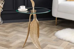 Riess-Ambiente Goldene Möbel > Extravaganter Beistelltisch FEATHER 65cm gold Glasplatte handmade rund