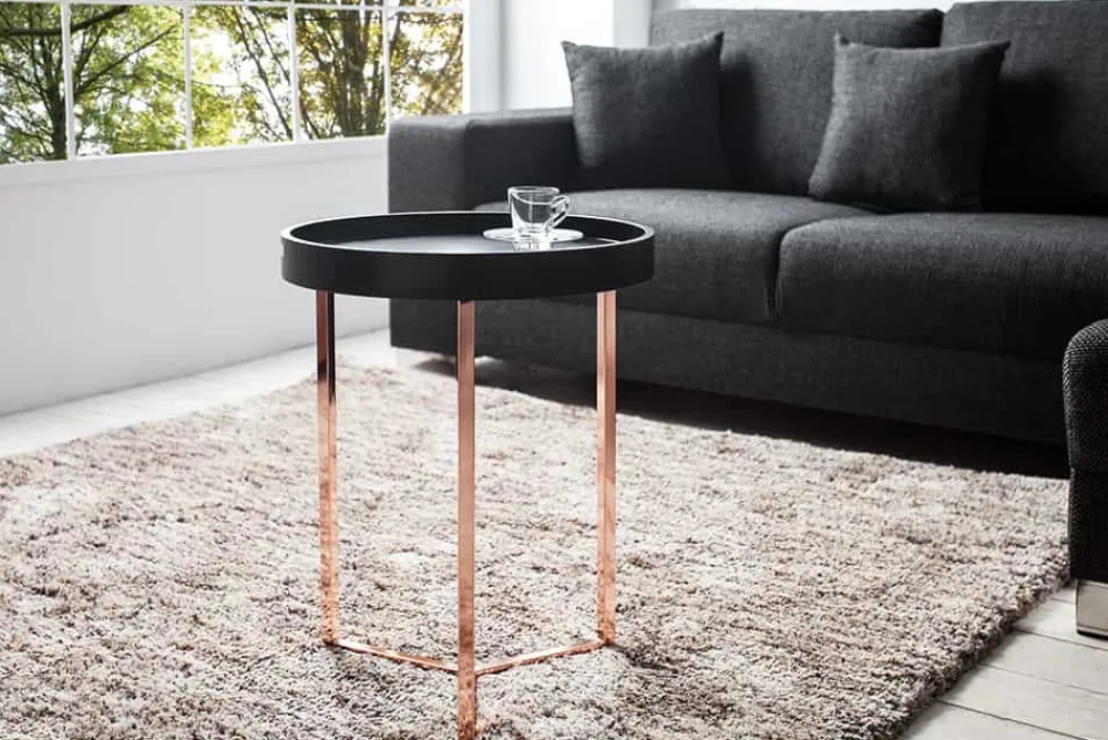 Riess-Ambiente Beistelltische|Retro Möbel > Extravaganter Beistelltisch MODULAR 40cm matt schwarz kupfer rund inkl. Tablett