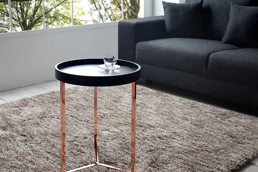 Riess-Ambiente Beistelltische|Retro Möbel > Extravaganter Beistelltisch MODULAR 40cm matt schwarz kupfer rund inkl. Tablett