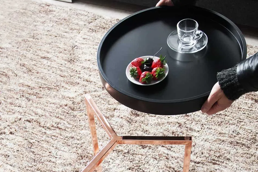 Riess-Ambiente Beistelltische|Retro Möbel > Extravaganter Beistelltisch MODULAR 40cm matt schwarz kupfer rund inkl. Tablett