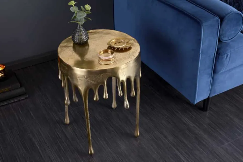 Riess-Ambiente Beistelltische|Goldene Möbel > Extravaganter Beistelltisch LIQUID LINE 50cm gold Tropfen-Design Metall Aluminium rund