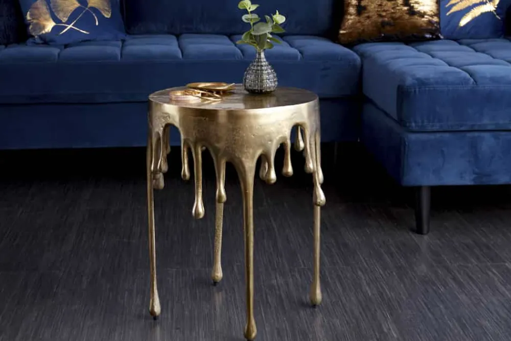 Riess-Ambiente Beistelltische|Goldene Möbel > Extravaganter Beistelltisch LIQUID LINE 50cm gold Tropfen-Design Metall Aluminium rund