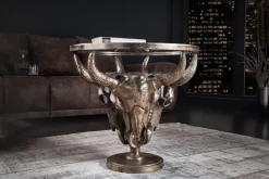 Riess-Ambiente Couchtische & Truhen > Extravaganter Couchtisch MATADOR 56cm bronze Stierkopf mit Glasplatte
