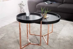 Riess-Ambiente Couchtische & Truhen|Retro Möbel > Extravaganter Couchtisch MODULAR 60cm matt schwarz kupfer rund inkl. Tablett