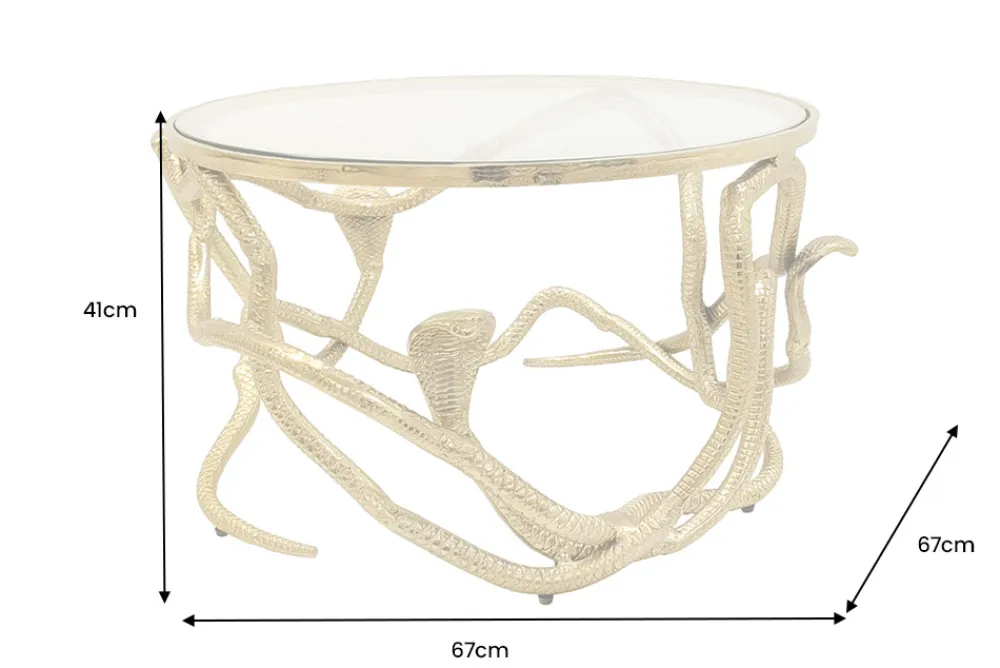 Riess-Ambiente Goldene Möbel|Couchtische & Truhen > Extravaganter Couchtisch SNAKE 70cm gold rund Metall Schlangen-Skulptur Glasplatte