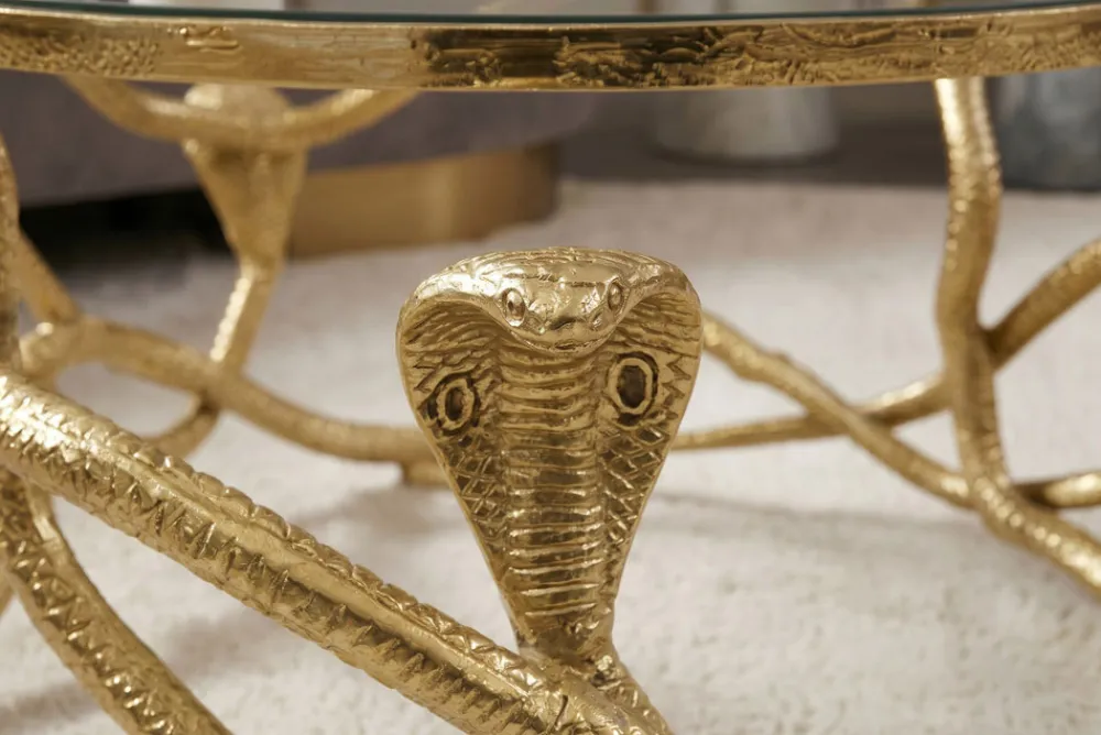 Riess-Ambiente Goldene Möbel|Couchtische & Truhen > Extravaganter Couchtisch SNAKE 70cm gold rund Metall Schlangen-Skulptur Glasplatte