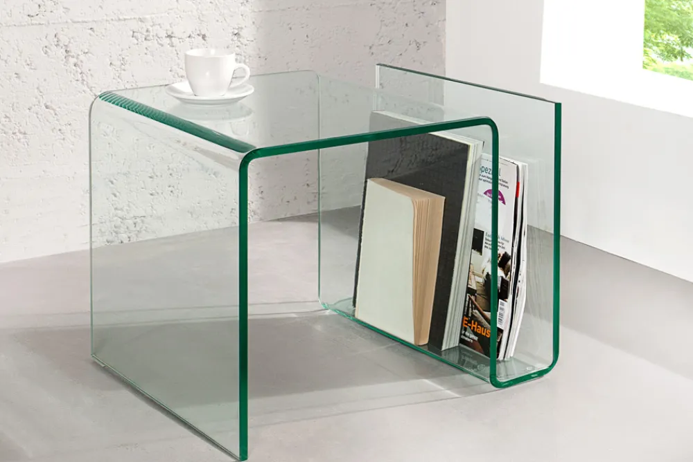 Riess-Ambiente Beistelltische|Couchtische & Truhen > Extravaganter Glas Couchtisch FANTOME 50cm Beistelltisch mit Ablage für Magazine transparent