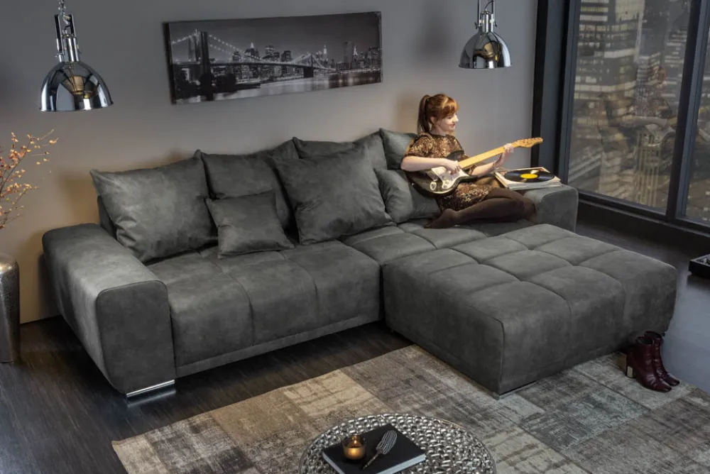 Riess-Ambiente Polsterhocker|Sitzhocker > Extravaganter Hocker ELEGANCIA 110cm grau mit Ziersteppung