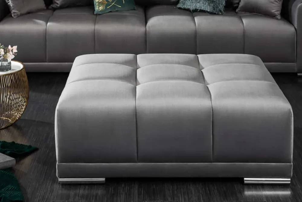 Riess-Ambiente Polsterhocker|Sitzhocker > Extravaganter Hocker ELEGANCIA 110cm silbergrau Samt mit Ziersteppung