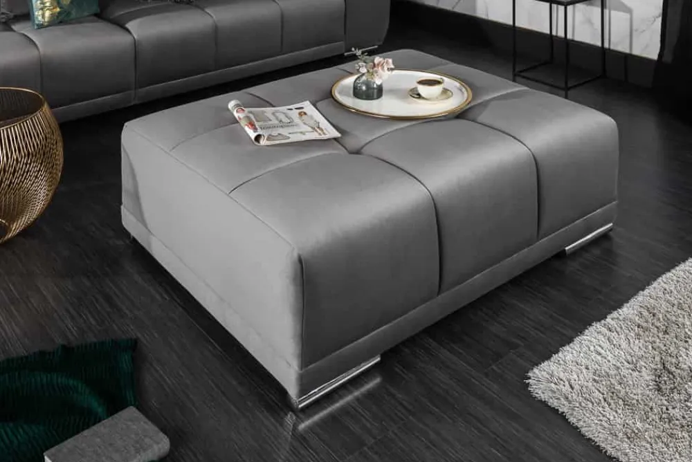 Riess-Ambiente Polsterhocker|Sitzhocker > Extravaganter Hocker ELEGANCIA 110cm silbergrau Samt mit Ziersteppung