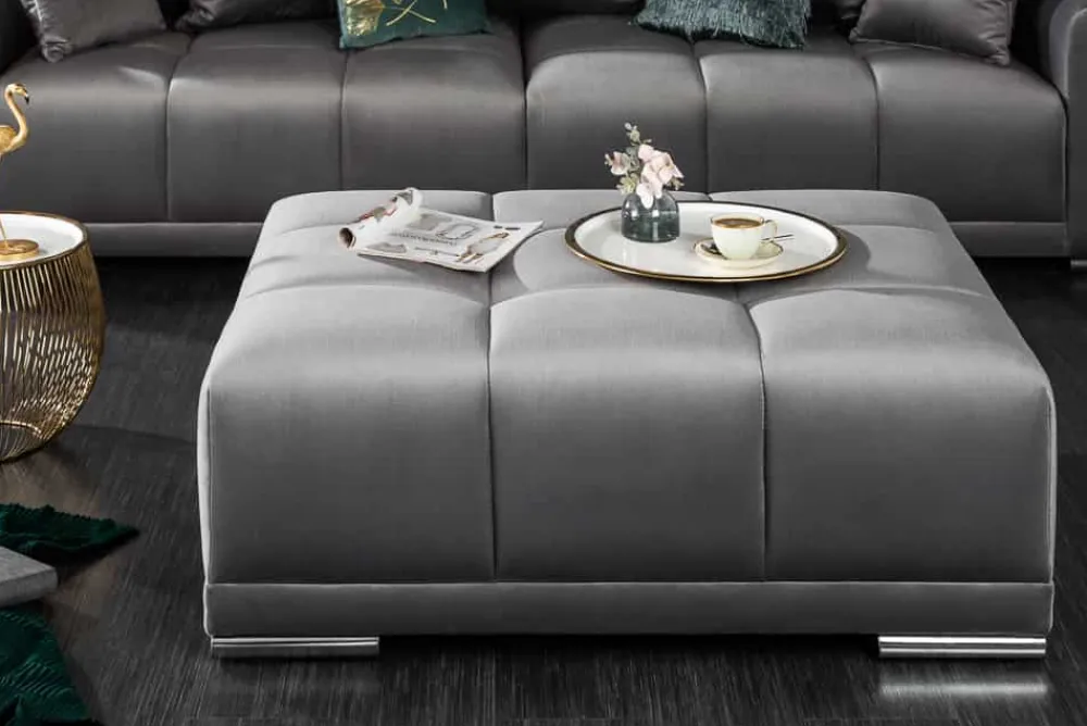 Riess-Ambiente Polsterhocker|Sitzhocker > Extravaganter Hocker ELEGANCIA 110cm silbergrau Samt mit Ziersteppung