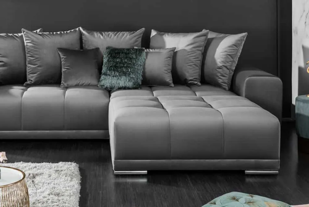 Riess-Ambiente Polsterhocker|Sitzhocker > Extravaganter Hocker ELEGANCIA 110cm silbergrau Samt mit Ziersteppung