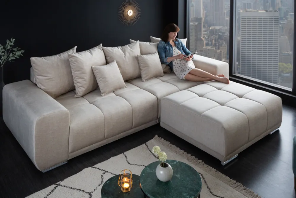 Riess-Ambiente Polsterhocker|Sitzhocker > Extravaganter Hocker ELEGANCIA 110cm champagner beige Vogue Velours Samt Ziersteppung