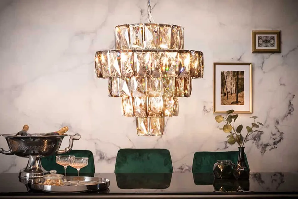 Riess-Ambiente Hängelampen|Kronleuchter & Lüster > Extravaganter Kronleuchter KRISTALL 50cm edel-grau mit Glasprismen