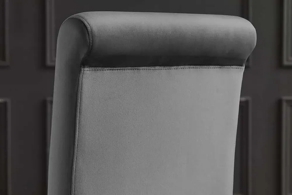 Riess-Ambiente Stühle > Extravaganter Stuhl MODERN BAROCK DELUXE grau Samt mit silbernen Edelstahlbeinen