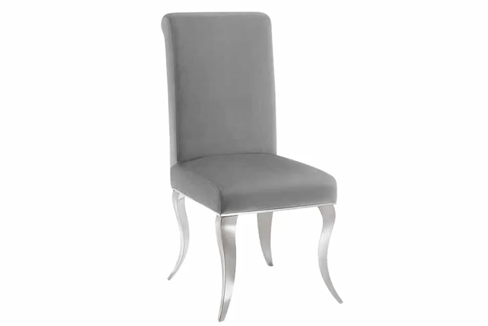 Riess-Ambiente Stühle > Extravaganter Stuhl MODERN BAROCK DELUXE grau Samt mit silbernen Edelstahlbeinen