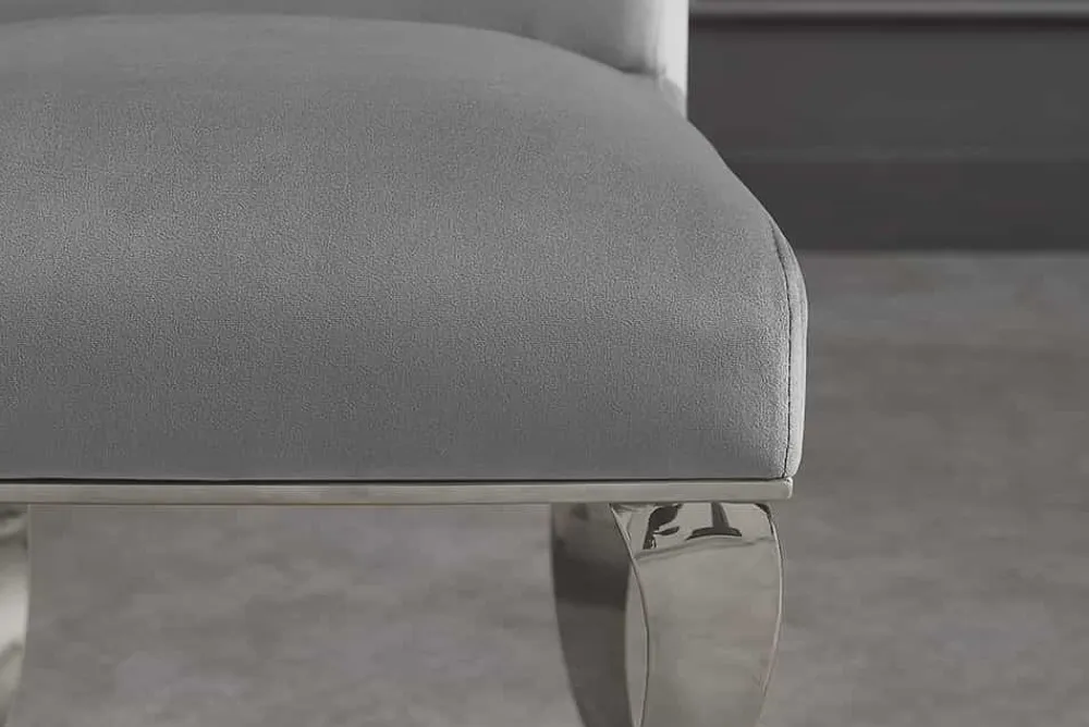 Riess-Ambiente Stühle > Extravaganter Stuhl MODERN BAROCK DELUXE grau Samt mit silbernen Edelstahlbeinen